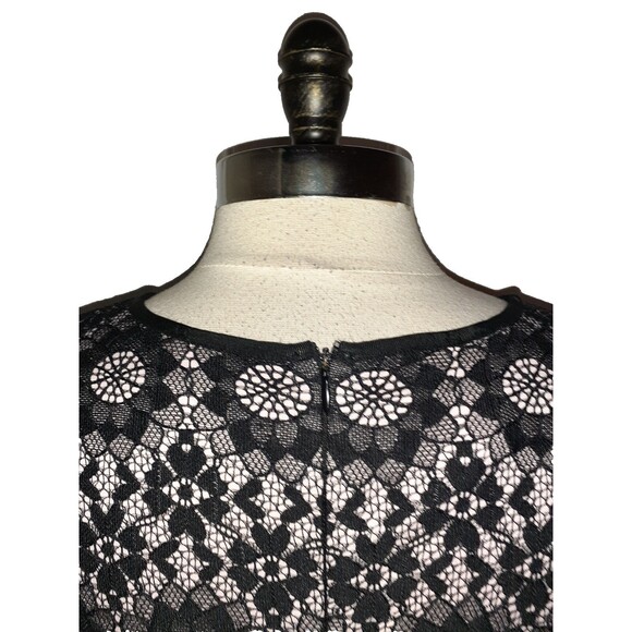 MAGGY LONDON Size 14 Sheath Dress Black Floral Lace Pink Lining Long Sleeve - Picture 5 of 6